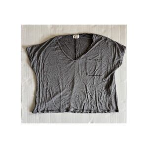 PST Los Angeles Gray Cropped Striped Short Sleeve Tee